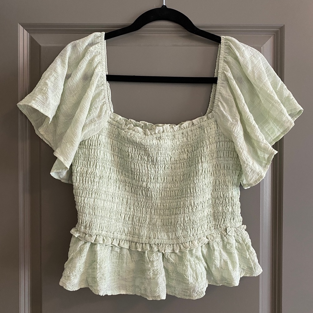 ASTR the Label Mint Green Crop Top with Flutter Sleeves